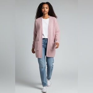 Pale Pink Long  Open Cardigan w Pockets, 4 Seasons